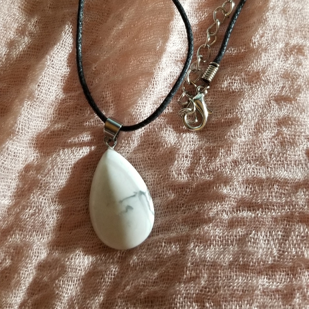 Beautiful milky white teardrop stone necklace